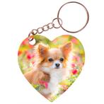 Sleutelhanger hartje 5x5cm - Chihuahua tussen Bloemen NIEUW, Nieuw, Ophalen of Verzenden