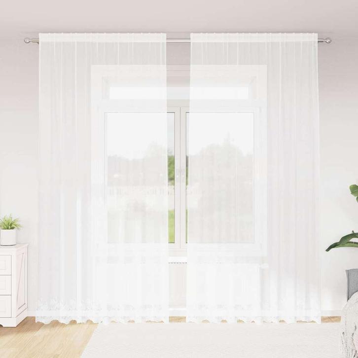 vidaXL Kantgordijn met gordijnen Wit 500x100cm Polyester, Huis en Inrichting, Stoffering | Gordijnen en Lamellen, Wit, Nieuw, Verzenden