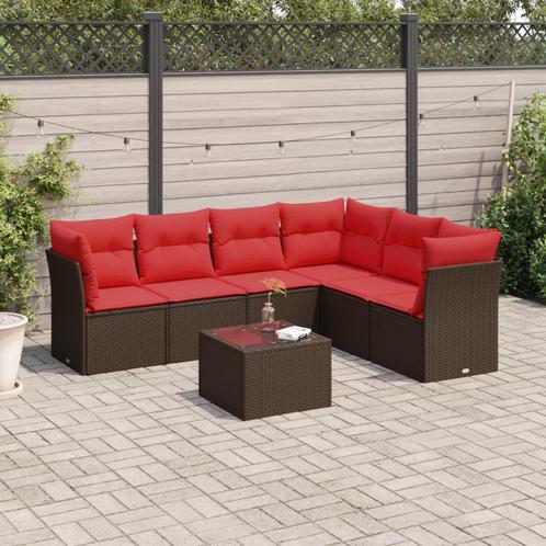 vidaXL 7-delige Loungeset met kussens poly rattan bruin, Tuin en Terras, Tuinsets en Loungesets, Loungeset, Nieuw, Rotan, Verzenden
