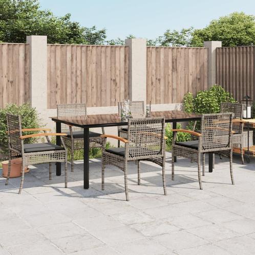 vidaXL 7-delige Tuinset met kussens poly rattan grijs, Tuin en Terras, Tuinsets en Loungesets, Tuinset, Nieuw, 6 zitplaatsen, Rotan