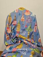 300x280cm! Originele stof met gekleurde franjes, blauwe