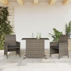 vidaXL 3-delige Bistroset met kussens poly rattan grijs, Tuin en Terras, Verzenden, Nieuw, Rotan