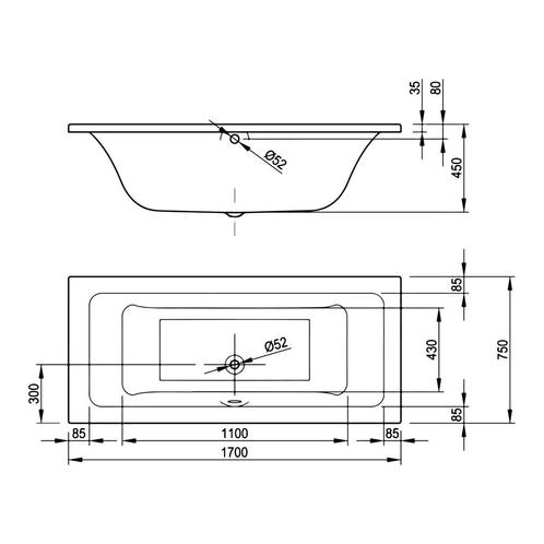 Ligbad VMK Go Baldo SM Duo 170x75x45 cm Incl. Poten Acryl, Doe-het-zelf en Verbouw, Sanitair, Ophalen of Verzenden