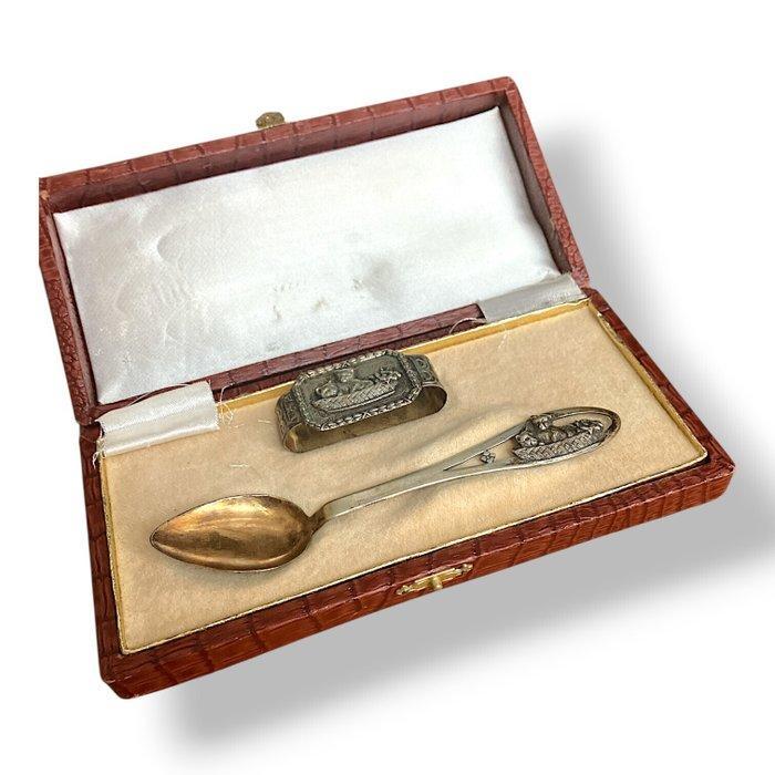Bestekset - Zilver - Lepel en servetring, Antiek en Kunst, Antiek | Goud en Zilver