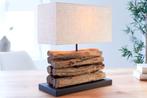 Handgemaakte tafellamp PERIFERE 40 cm beige drijfhout linnen, Huis en Inrichting, Lampen | Tafellampen, Nieuw, Ophalen of Verzenden