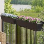 vidaXL Plantenbakken 2 st met haken poly rattan zwart, Verzenden, Nieuw, Kunststof