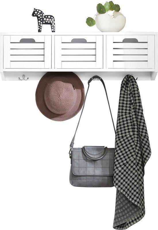 Tweedekans | SoBuy FHK19-W Wandkapstok - Witte Wandplank met, Huis en Inrichting, Woonaccessoires | Overige, Zo goed als nieuw