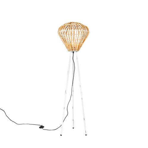 Landelijke vloerlamp tripod bamboe met wit - Canna Diamond, Huis en Inrichting, Lampen | Vloerlampen