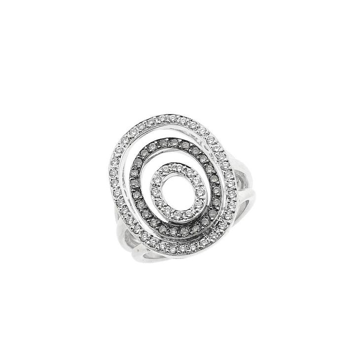 18 Krt. Witgouden ring met witte en champagne diamanten |..., Sieraden, Tassen en Uiterlijk, Ringen, Dame, Met edelsteen, Overige kleuren