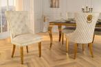 Barokke stoel CASTLE DELUXE beige fluweel goud roestvrij, Ophalen of Verzenden, Nieuw