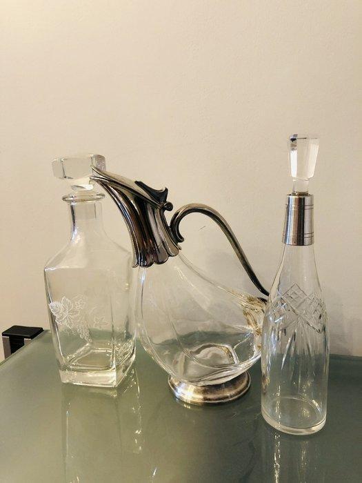 Karaf (3) - Gegraveerd glas, geslepen glas, verzilverd, Antiek en Kunst, Curiosa en Brocante