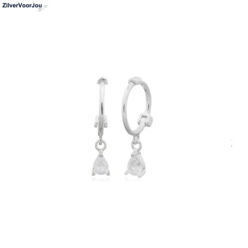 Zilveren mini huggie hoops white teardrop, Sieraden, Tassen en Uiterlijk, Oorbellen, Nieuw, Verzenden