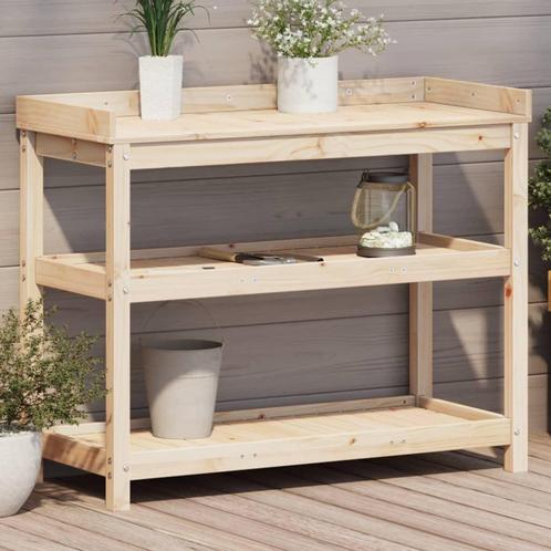 vidaXL Oppottafel met schappen 108x45x86,5 cm massief, Tuin en Terras, Overige Tuin en Terras, Nieuw, Verzenden