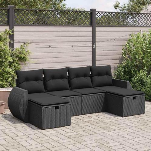 vidaXL 6-delige Loungeset met kussens poly rattan zwart, Tuin en Terras, Tuinsets en Loungesets, Loungeset, Nieuw, Rotan, Verzenden