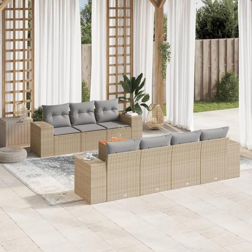 vidaXL 8-delige Loungeset met kussens poly rattan beige, Tuin en Terras, Tuinsets en Loungesets, Loungeset, Nieuw, Rotan, Verzenden