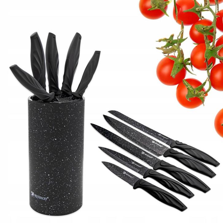 Meyerhoff 6-Delige RVS Messenset in Zwart Marmer Messenblok, Huis en Inrichting, Keuken | Bestek, Ophalen of Verzenden