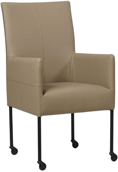 Taupe leren moderne eetkamerstoel - poot rond zwart met wiel, Huis en Inrichting, Stoelen, Eén, Overige kleuren, Nieuw, Leer, Ophalen of Verzenden