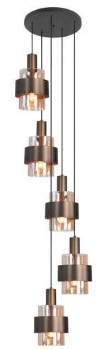 Hanglamp Marrone | 5-lichts | Rond | Brons-Amber, Huis en Inrichting, Lampen | Hanglampen, Ophalen of Verzenden, Nieuw, 75 cm of meer