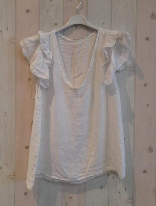 Puur linnen zomer top met v-hals en korte mouwen - WIT, Kleding | Dames, T-shirts