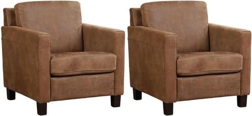 Bruine leren landelijke fauteuils - poot hout bruin - Kenia, Huis en Inrichting, Fauteuils, 50 tot 75 cm, 75 tot 100 cm, Nieuw
