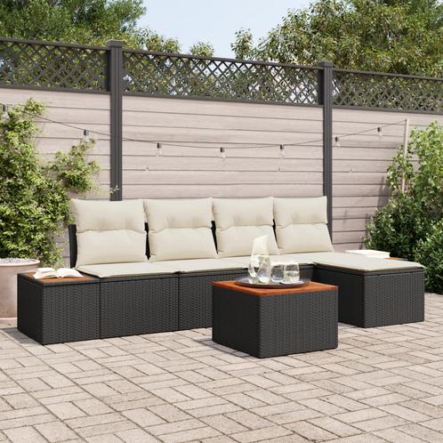 vidaXL 6-delige tuinsofa set met kussens in zwart poly, Tuin en Terras, Tuinsets en Loungesets, Nieuw, Rotan, Verzenden