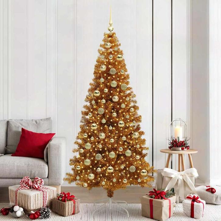 vidaXL Kerstboom met 300 LED met standaard Goud 210 cm PET, Diversen, Kerst, Nieuw, Verzenden