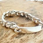 Zilveren gourmet schakel armband met graveerplaat | 19,5 cm, Sieraden, Tassen en Uiterlijk, Armbanden, Ophalen of Verzenden, Gebruikt