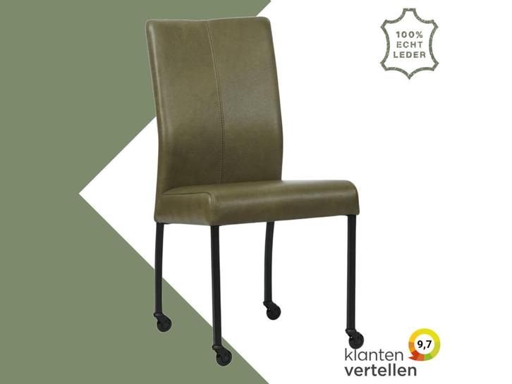Leren eetkamerstoel Comfort met wieltjes - Granada Moss, Huis en Inrichting, Stoelen, Eén, Overige kleuren, Nieuw, Leer, Ophalen of Verzenden