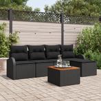 vidaXL Tuin Sofa Set 6 pcs Zwart Groot Poly Rattan, Staal,, Verzenden, Nieuw, Rotan