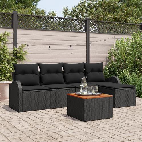 vidaXL Tuin Sofa Set 6 pcs Zwart Groot Poly Rattan, Staal,, Tuin en Terras, Tuinsets en Loungesets, Nieuw, Rotan, Verzenden