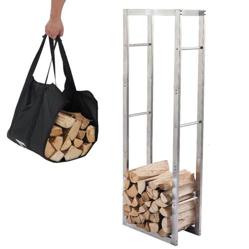 Houtopslag brandhoutrek haardhout 50x25x148cm + draagtas RVS, Tuin en Terras, Haardhout, Verzenden