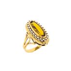 18 Krt. Gouden ring met gele saffier (geelgoud, diamant), Gebruikt, Overige kleuren, Ophalen of Verzenden, Kleiner dan 17