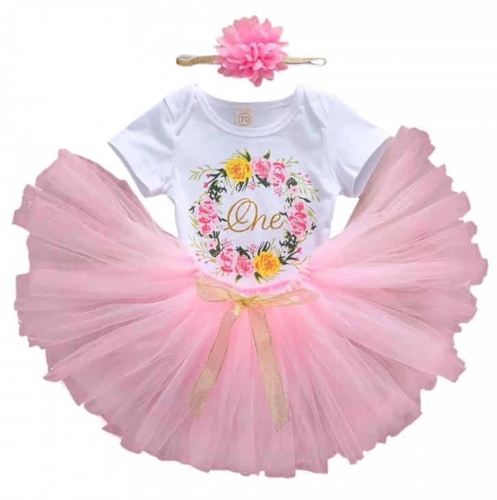 1e verjaardag setje One Pretty Flowers, Kinderen en Baby's, Babykleding | Maat 80, Jurkje of Rokje, Meisje, Nieuw, Verzenden