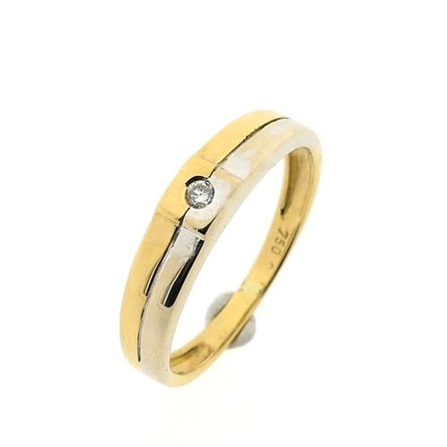 18 Krt. Bicolor gouden ring met diamant | 0,02 ct., Sieraden, Tassen en Uiterlijk, Ringen, Overige kleuren, Gebruikt, Goud, Verzenden