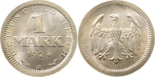 Duitsland 1 Mark 1924 A außerhalb des Ringes gepraegt J 3.., Postzegels en Munten, Munten | Europa | Niet-Euromunten, Verzenden