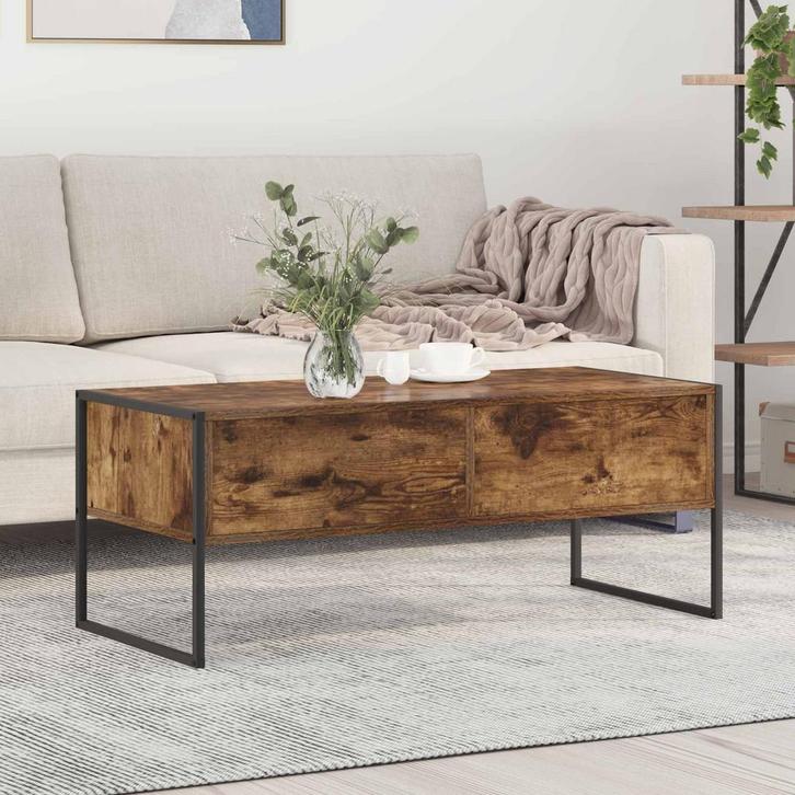 vidaXL Salontafel met lade Rook Eik 100 x 46 x 40 cm Bewerkt, Huis en Inrichting, Tafels | Salontafels, Nieuw, Minder dan 50 cm