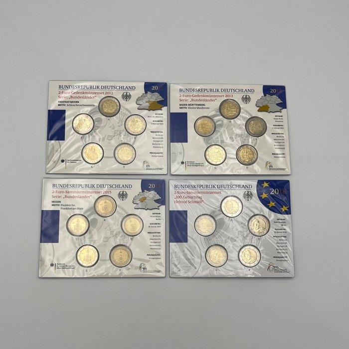 Duitsland. 2 Euro 2012/2018, 4 sets (Zonder Minimumprijs), Postzegels en Munten, Munten | Europa | Euromunten