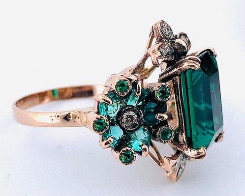 Zonder Minimumprijs - Ring - 9 kt. Roségoud, Zilver Smaragd, Sieraden, Tassen en Uiterlijk, Ringen