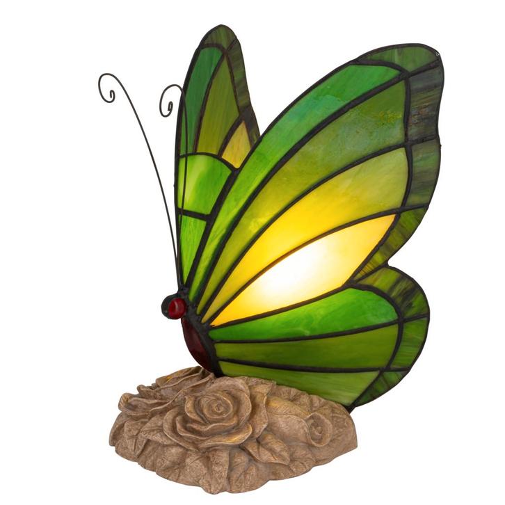 Tiffany vlinderlamp – Donkergroen & Lichtgroen Glas – H 24, Huis en Inrichting, Lampen | Overige, Verzenden