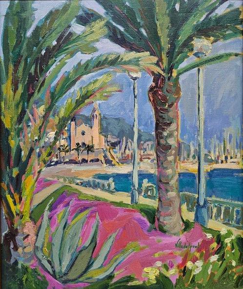 Spanish School (XX) - Fauvist landscape of Sitges, Antiek en Kunst, Kunst | Schilderijen | Klassiek