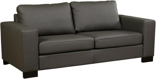 Donkergrijze leren moderne 2.5-zitsbank - poot hout zwart -, Huis en Inrichting, Banken | Bankstellen, 200 tot 250 cm, 75 tot 100 cm