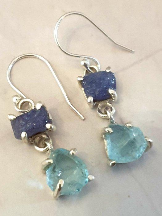 Zonder Minimumprijs - Hangoorbellen Zilver, Ruwe tanzaniet,, Sieraden, Tassen en Uiterlijk, Antieke sieraden
