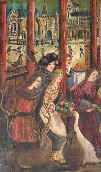 Europese school (XIX) - Escena medieval, Antiek en Kunst, Kunst | Schilderijen | Klassiek