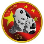 China. 10 Yuan 2024 30g Panda Chinese Flag 24k Gold Gilded