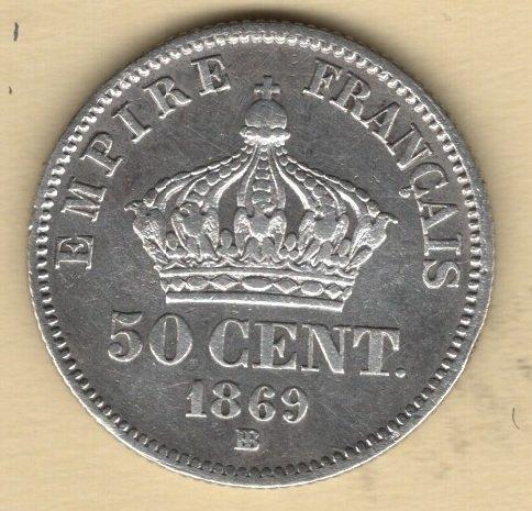 Frankrijk. Napoléon III. 50 Centimes 1869-BB, Strasbourg, Postzegels en Munten, Munten | Europa | Euromunten