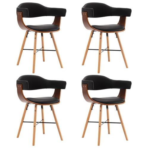 vidaXL Eetkamerstoelen 4 st kunstleer en gebogen hout zwart, Huis en Inrichting, Stoelen, Zwart, Nieuw, Verzenden