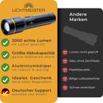Zaklamp LED - Oplaadbaar - 2000 Lumen - Zwart - Lichtmeister, Verzenden, Zo goed als nieuw