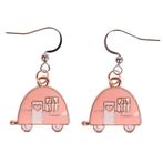 Oorbellen Zilverkleurig - Hangertje Caravan roze zilverkleur, Ophalen of Verzenden, Nieuw