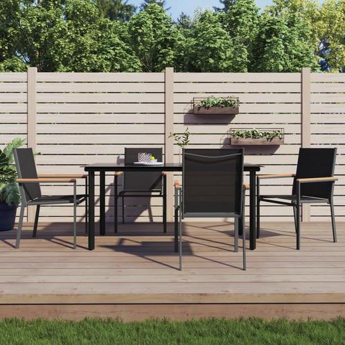 vidaXL 5-delige Tuinset textileen en staal zwart, Tuin en Terras, Tuinsets en Loungesets, Tuinset, Nieuw, 4 zitplaatsen, Rvs, Verzenden