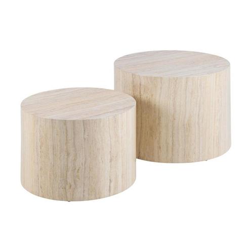 *WOONWINKEL* Ronde Salontafelset Beige Travertin Look, Huis en Inrichting, Tafels | Salontafels, Nieuw, Verzenden